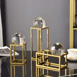 欧式创意水晶球金属家居摆件样板间酒店玄关铁艺装饰品摆件批发