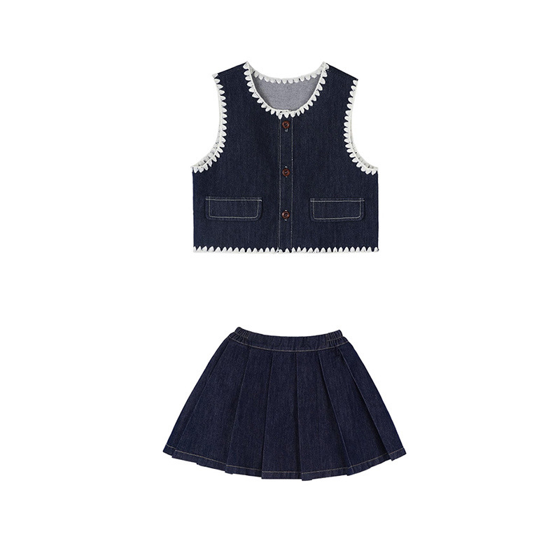 Chaleco de mezclilla para niñas 2023 Otoño Nuevo estilo occidental de ropa de abrigo bordada para niños Chaleco de todo fósforo traje de dos piezas de moda