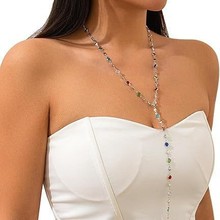 水钻长款 Y 形项链,彩色串珠水晶胸链珠宝节日狂欢流苏锁骨链项链