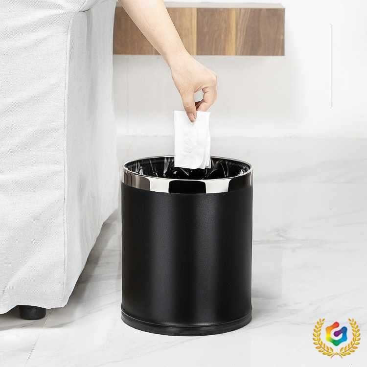 ✅ Hotel Lacquered Iron Trash Can, Guest Room Stainless Steel Double-Layer Trash Can, Large Plastic Double-Layer Trash Bin