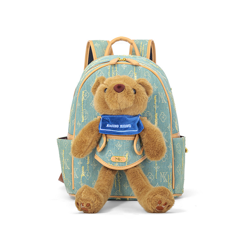 Cartoon adorable oso muñeca mochila de muñeca de gran capacidad de viaje mochila de lona nueva bolsa de comercio exterior
