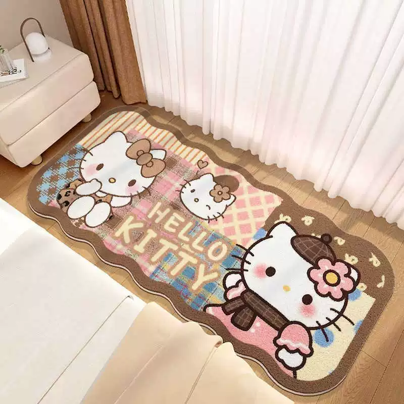 Непоскользящий коврик прикроватный Hello Kitty, искусственный мех, противоскользящая подложка, размеры 40×120–120×200 см