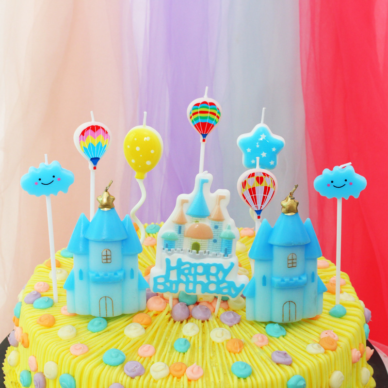 新款兒童夢幻城堡字母蠟燭 happybirthday熱氣球生日蛋糕裝飾蠟燭