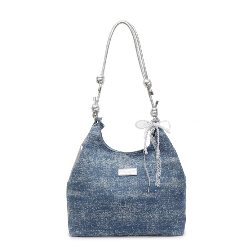 Capacious shoulder bag, denim one-shoulder bag, for students