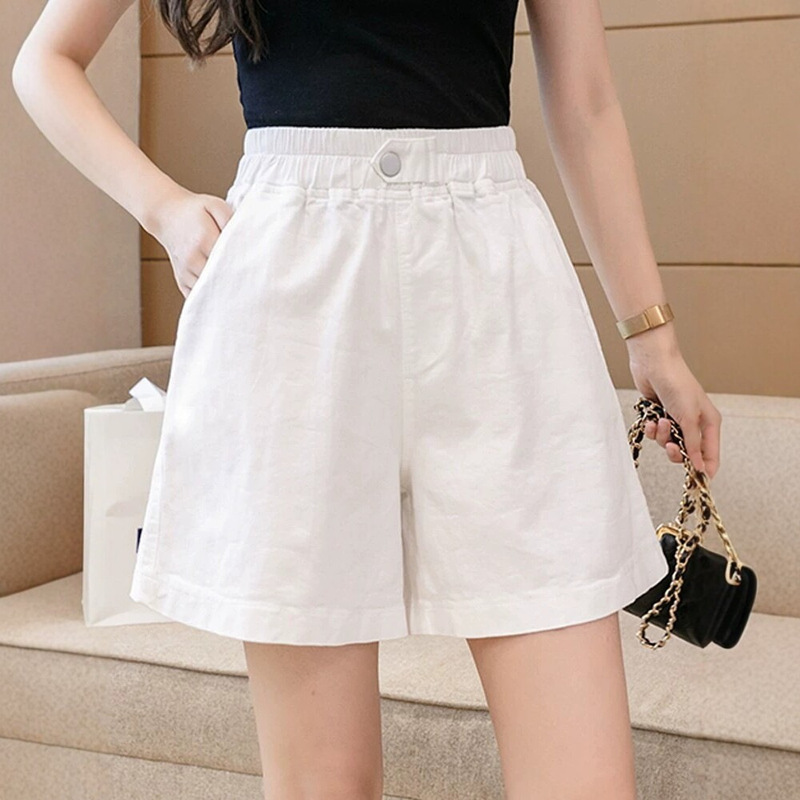 Pure Cotton Elastic Shorts for Women, Summer Thin Style, 2026 New High-Waisted Hot Pants, Slimming Wide-Leg Four-Quarter Pants