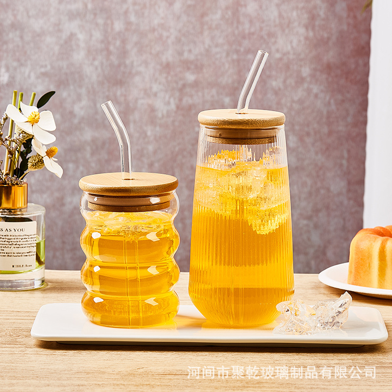 Inswind gran capacidad con cubierta taza de paja de vidrio de verano de alto valor de té de frutas taza de bebida fría taza de paja de té de leche doméstica