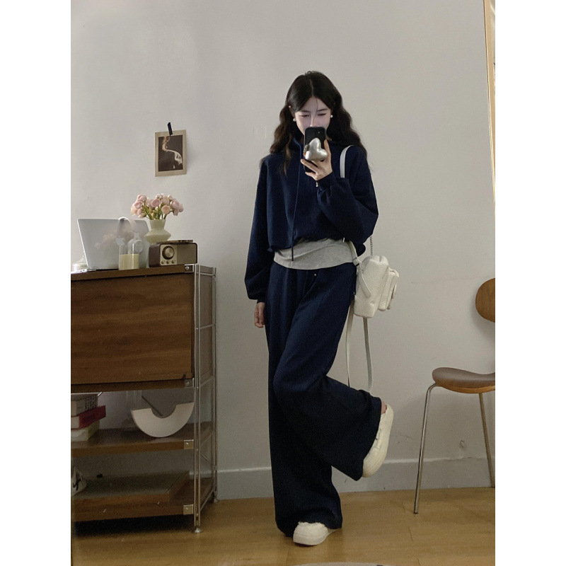 大码女装2025秋季新款时尚运动长袖卫衣+直筒裤两件套装女潮|undefined