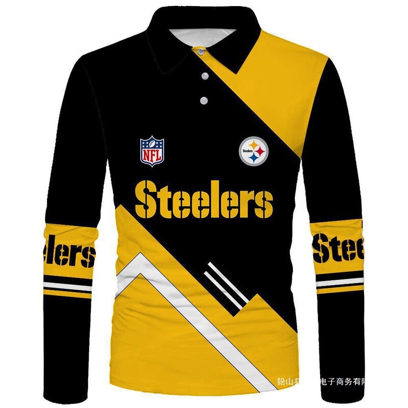 European and American Cross-Border New Nfl Football Team Series 3D Digital Printing Football Sports Casual Long-Sleeved Polo