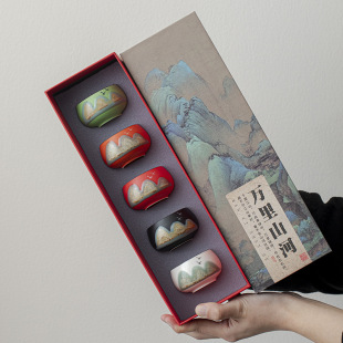 Chinese-Style Rustic Pottery Yuanshan Tea Cup Master Cup Ceramic Kung Fu Tea Tasting Cup Personal High-End Gift Box for Dragon Boat Festival
