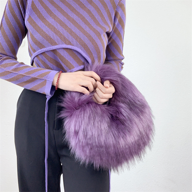 Women's Bags raccoon fur ball bag plush personality punk style Y2K hot girl handbag_voghion.com
