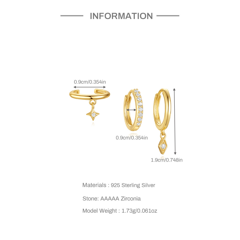 6g Weight 925 Sterling Silver Ear Needle Material Earrings Classification 3 Pieces Quantity Holiday, Travel, Daily Occasion 925 Sterling Silver Material Geometric Pattern Women's Gender Plating Design Simple Style Style 3 Pieces 925 Sterling Silver Geometric Earrings 2