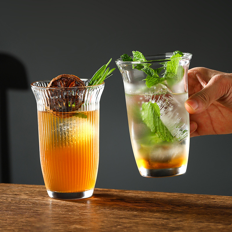 Taza de café de vidrio con boca abierta, taza de café de hielo americano, taza de agua doméstica, taza de cóctel, taza de jugo, taza de bebida