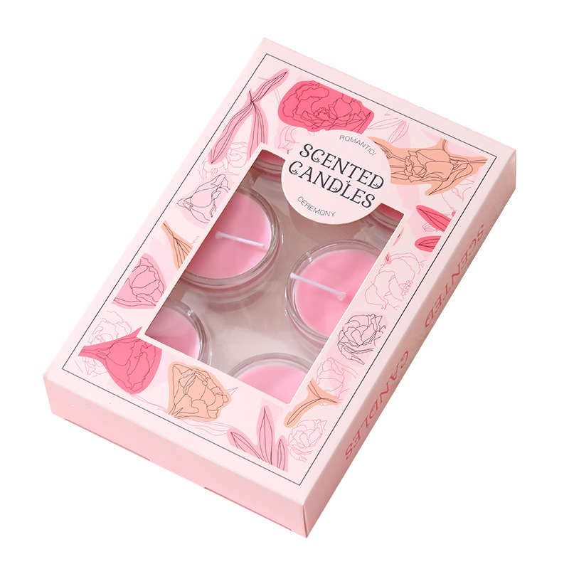 Vaso de vidrio de 8 horas pequeña vela de bananas redonda aceite esencial prueba de fragancia tipo vela sin humo vela vela de cena fábrica al por mayor