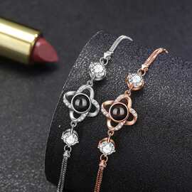 欧美跨境热销投影手链100种语言纳米微雕个性图片定 制节日礼物