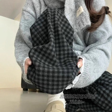 美式复古格子直筒阔腿裤女秋冬2025新款高腰慵懒宽松加厚加绒长裤