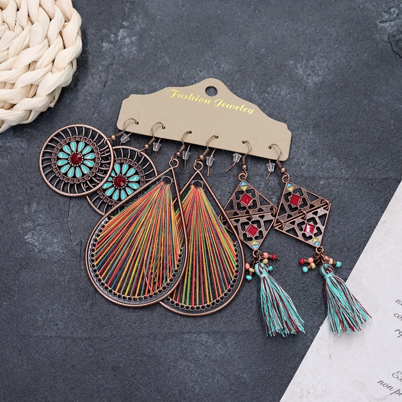 1 Set Retro Flower Alloy Turquoise Seed Bead Handmade Women's Drop Earrings display picture 9