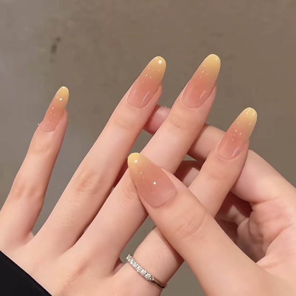 小紅書腮紅漸變楊枝甘露穿戴甲黃邊法式貓眼純欲甜美美甲貼片