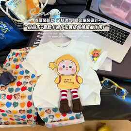 儿童短袖星星人夏装新款卡通休闲男女童百搭立体玩偶短袖上衣T恤