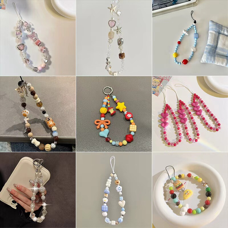 New Cross-Border Sweet Style Mobile Phone Lanyard Fresh Beaded Design Personalized Mobile Phone Chain Ccd Camera Portable Pendant