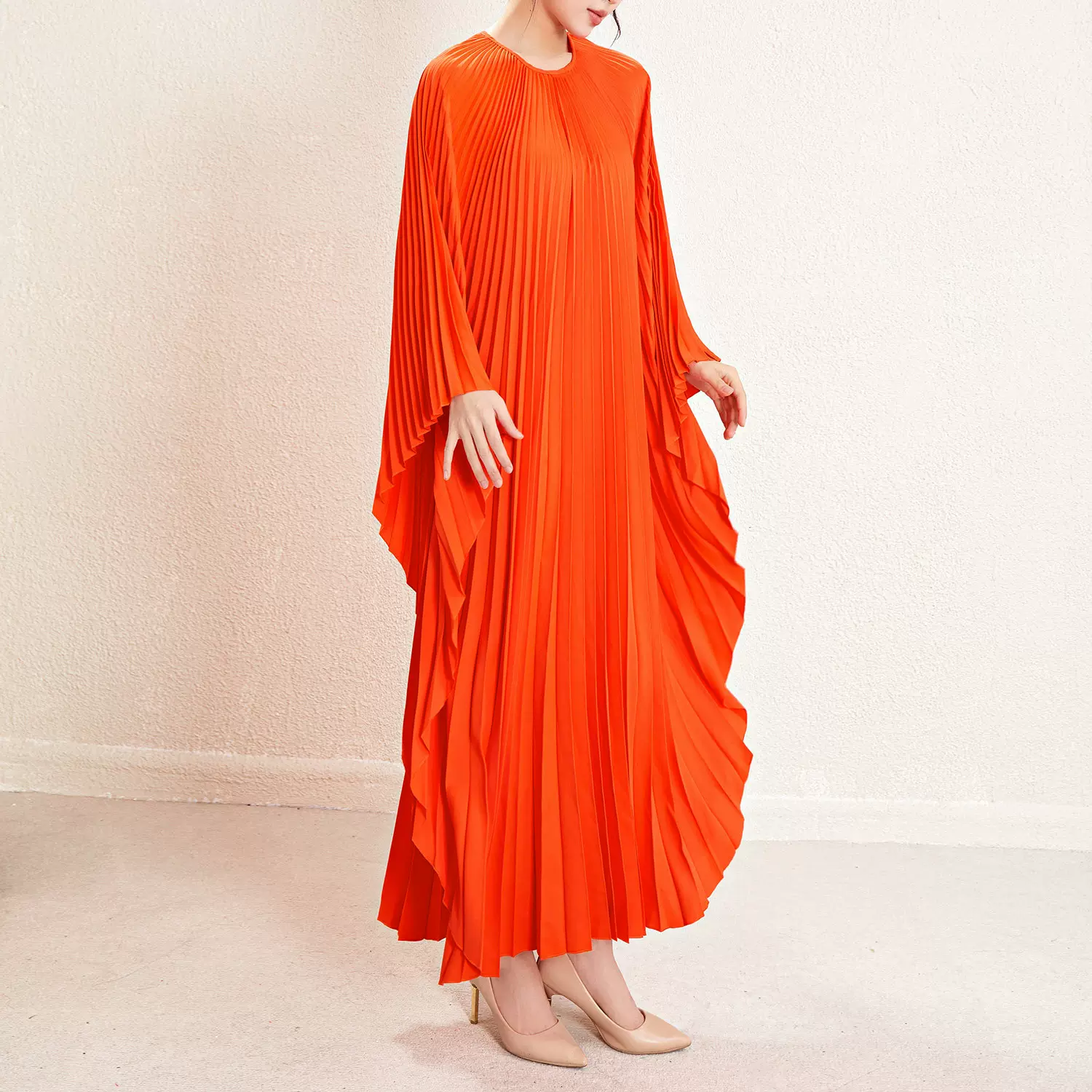 欧洲站女装减龄遮肉显瘦胖MM裙宽松大码中长款褶皱不规则连衣裙