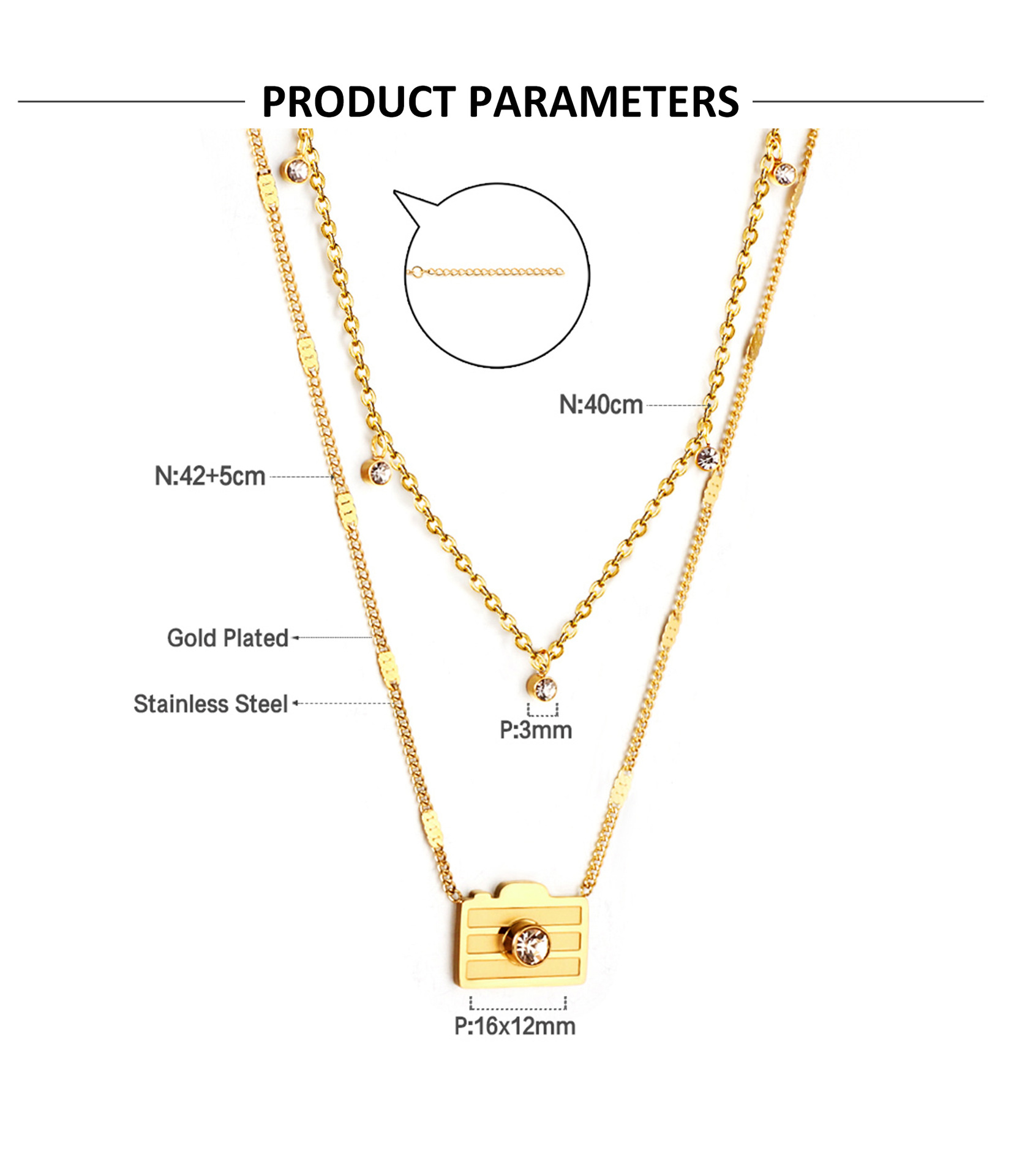 Retro Square Star Oval Stainless Steel Inlay Rhinestones Necklace