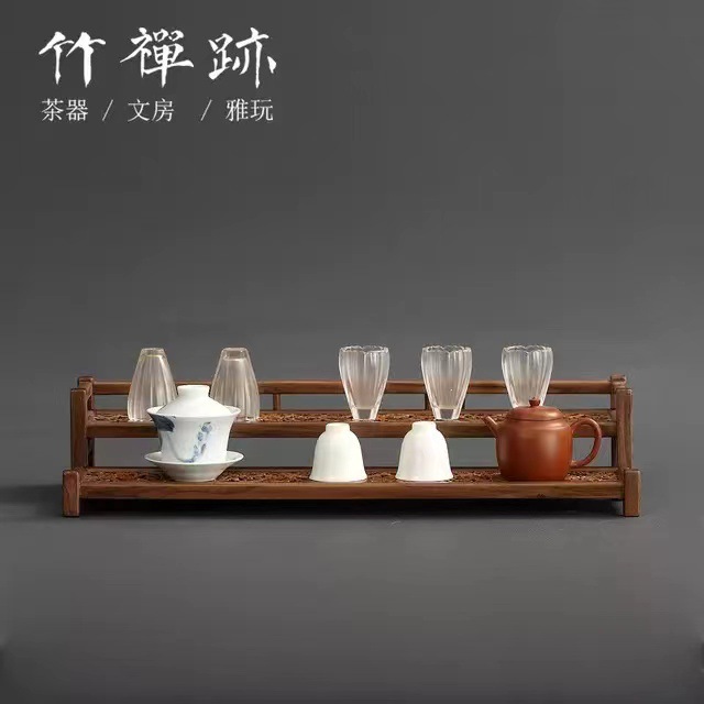 Jugano de nuez soporte de tazas de té de doble capa soporte de tazas de aire de tazas de té soporte de tazas de almacenamiento de tazas de té soporte de exhibición