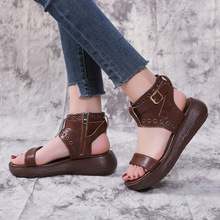 亚马逊2023外贸新款女鞋罗马厚底凉鞋女夏松糕底时尚高帮凉靴代发