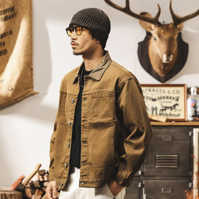 Maillard Retro Eco-Friendly Original Heavy-Duty Work Jacket for Men, New American Barn Style Spring and Autumn Jacket for Men