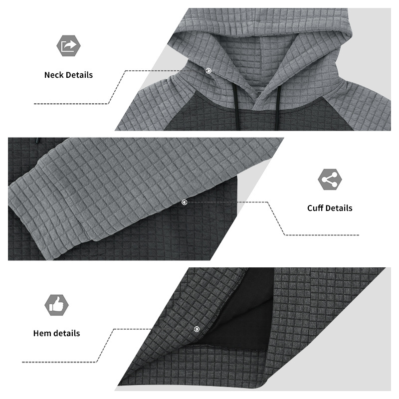 Schweres Kapuzensweatshirt mit Farbblockdesign für Herren, lockere Passform, Pullover mit Kordelzug für lässige Streetwear (Schwarz/Grau, Armeegrün/Beige)_voghion.com