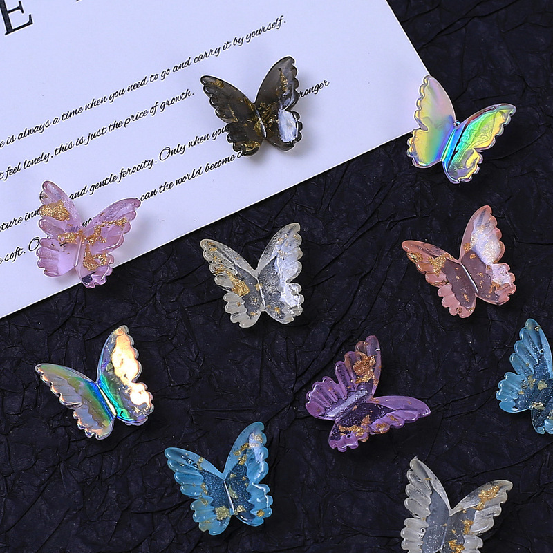 Dream Butterfly Transparent Gold Foil Series Handmade DIY Cream Glue Resin Small Accessories Croc Shoe Buckle Wholesale Material