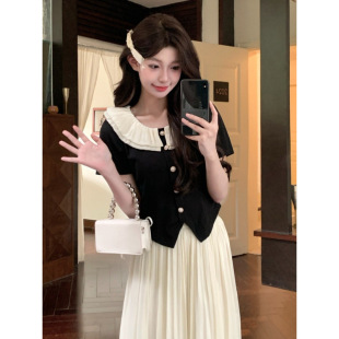 The New Model Can Be Shipped on Behalf of the Original Model. Plus-Size Women's Clothing for Fat Girls to Wear in Summer French Doll Collar Tops to Look Slimming