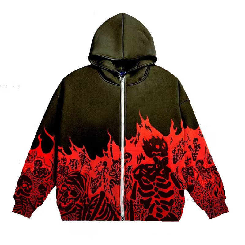 2026 Cross-Border European Y2K Sweatshirt Streetwear Retro Skull Hoodie Zip-Up Hoodie Gothic Top