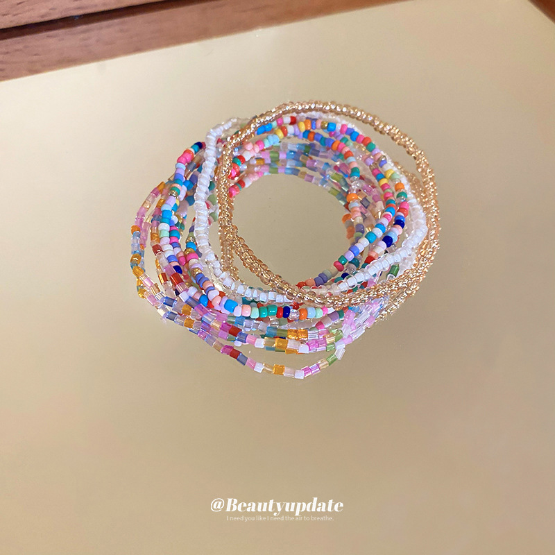 Pulsera de cuentas de arroz apilada de estilo bohemio, juego de siete piezas, pulsera de dopamina de alta calidad, joyería fresca de nicho al por mayor