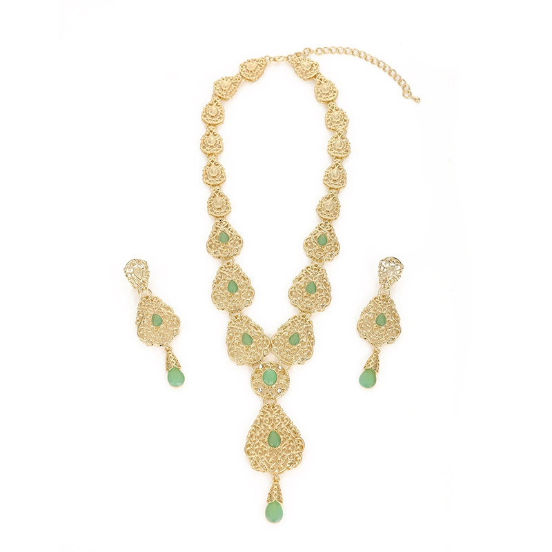 Golden necklace and earrings, Arabic set, metal jewelry