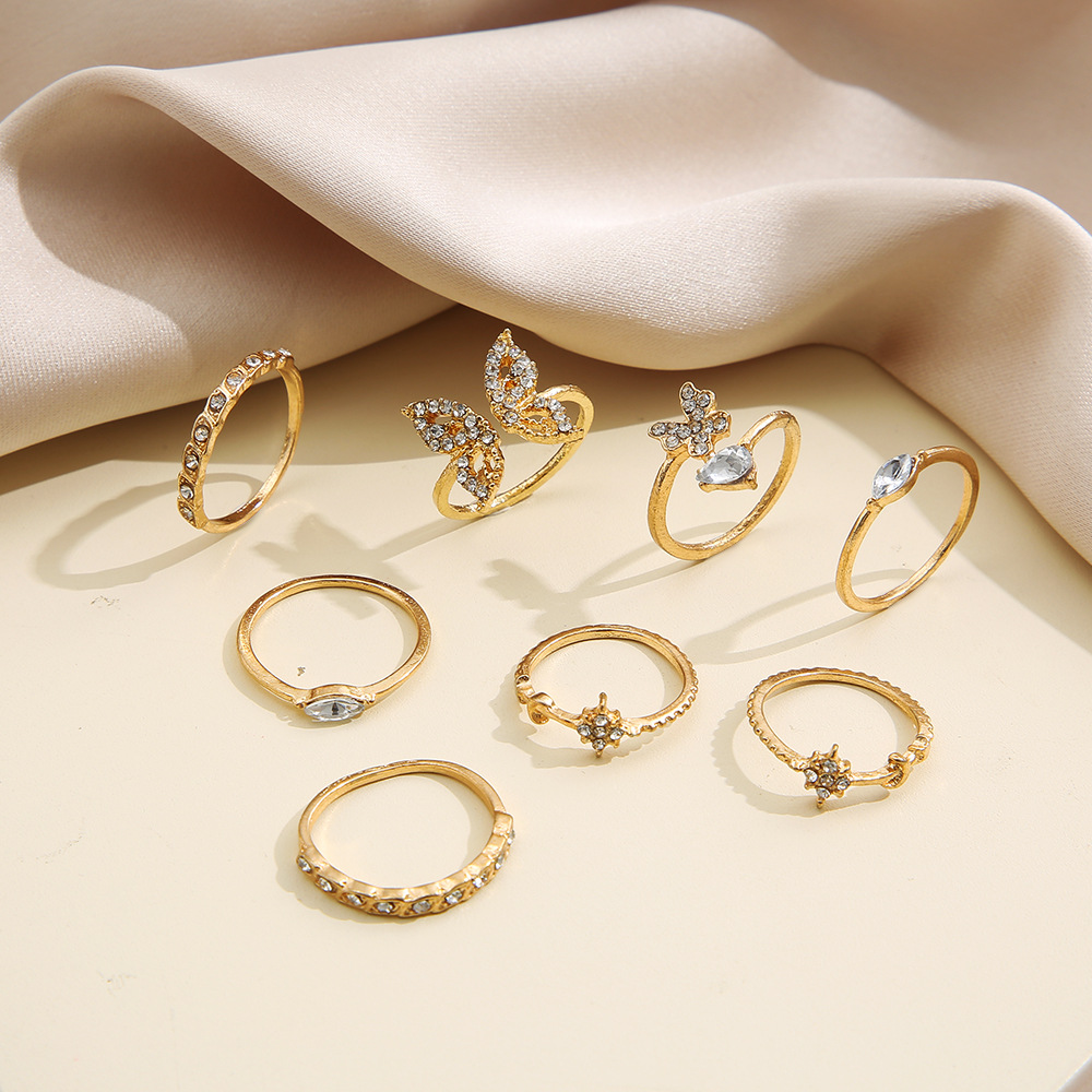Butterfly Ring Set With Diamond Micro Inlay For Women 8 Piece Set_voghion.com