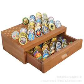 实木硬币展示盒双梯式木制桌面奖牌收纳整理架纪念品硬币收纳支架