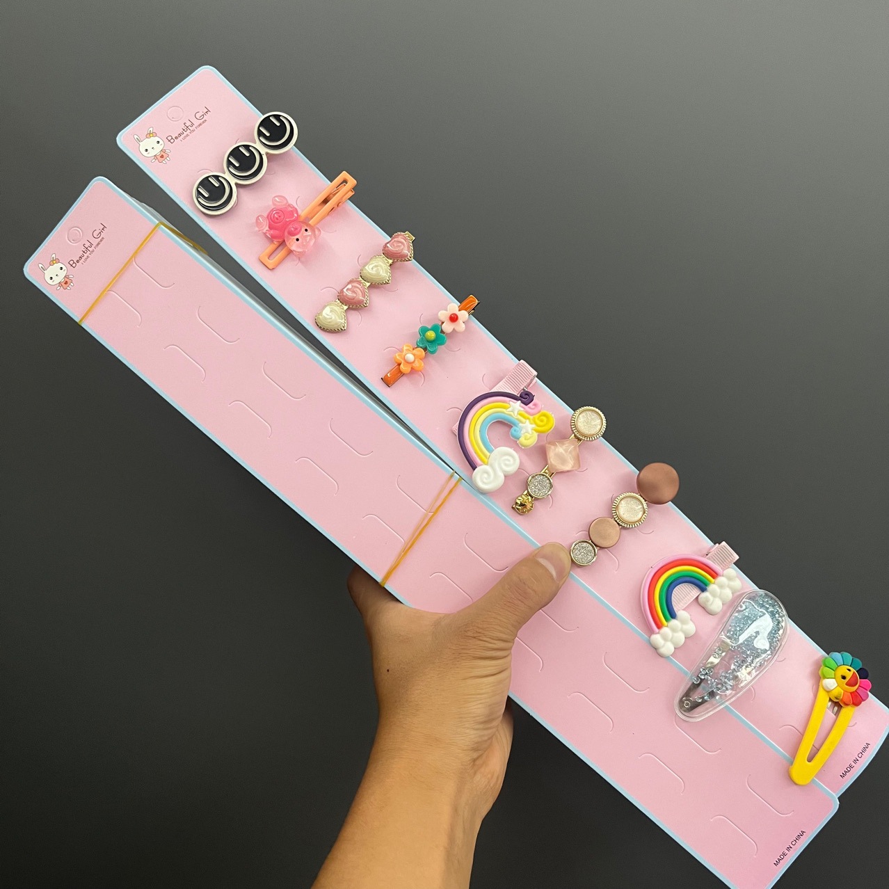 Kp1014十卡位粉底小兔子发夹包装卡片摆地摊发卡子吊牌挂卡直播间