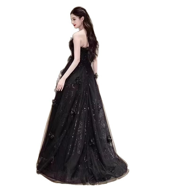 Váy dạ hội quây dáng suông midi chất satin mềm mại — đen