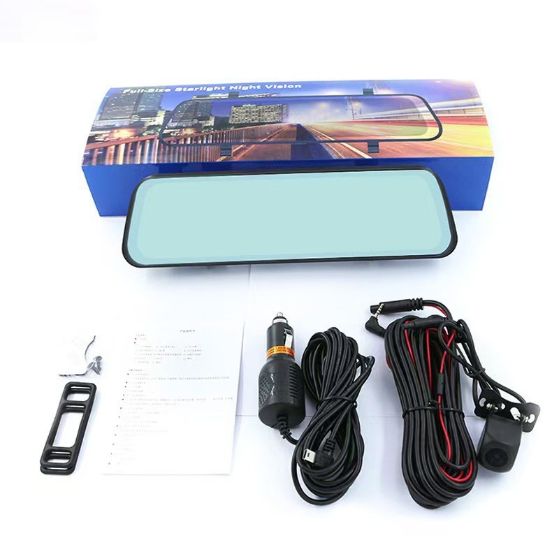 10inch Streaming Media Rearview Mirror Dash Cam with Full-Screen Touch Control, High-Definition Night Vision, Dual Front and Rear Recording, and Reverse Camera