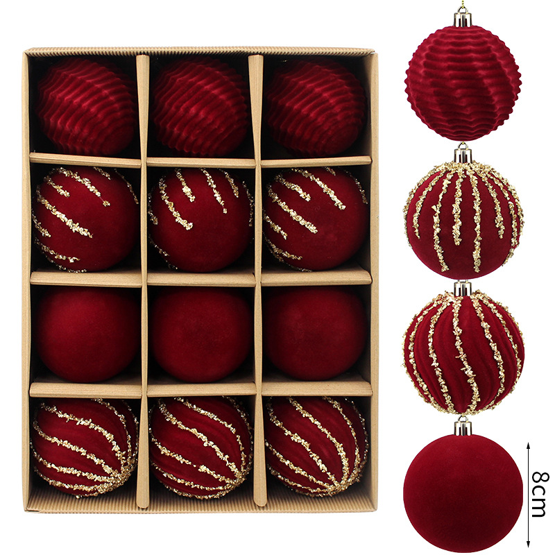 Bolas de Navidad flocado bolas de Navidad bolas de decoración de Navidad 8cm bolas de Navidad decoración de árbol de Navidad colgante decoración de Navidad