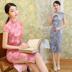 Cheongsam floral printed Chinese Dresses Retro Qipao for Women China wind restoring ancient ways improved cheongsam long dress