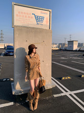 2025新款复古气质奶咖色鹿皮绒连衣裙女秋冬百搭收腰显瘦新款短裙