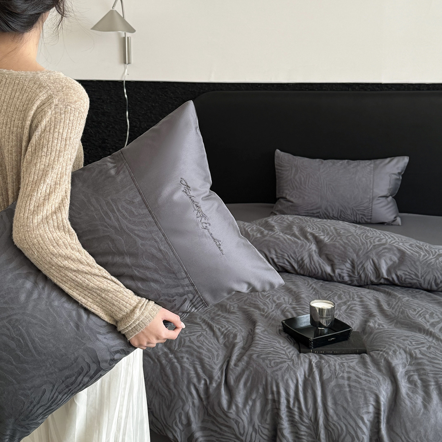 100s algodón ligero de lujo de alta gama de algodón de cuatro piezas Jacquard nórdico sábanas de ropa de cama