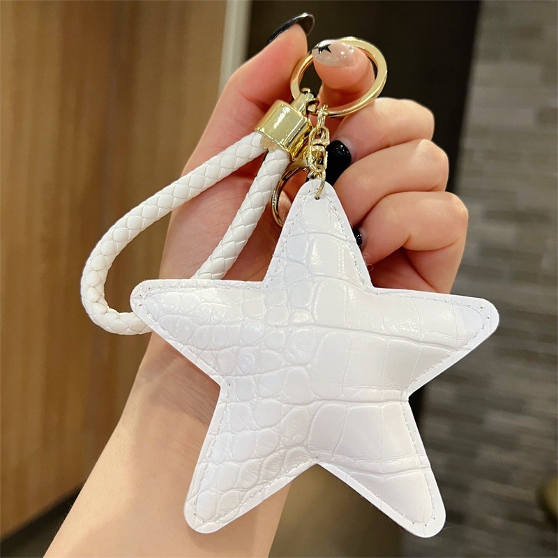 跨境创意皮革五角星钥匙扣可爱鳄纹pu海星钥匙链男女包包配饰礼品|undefined
