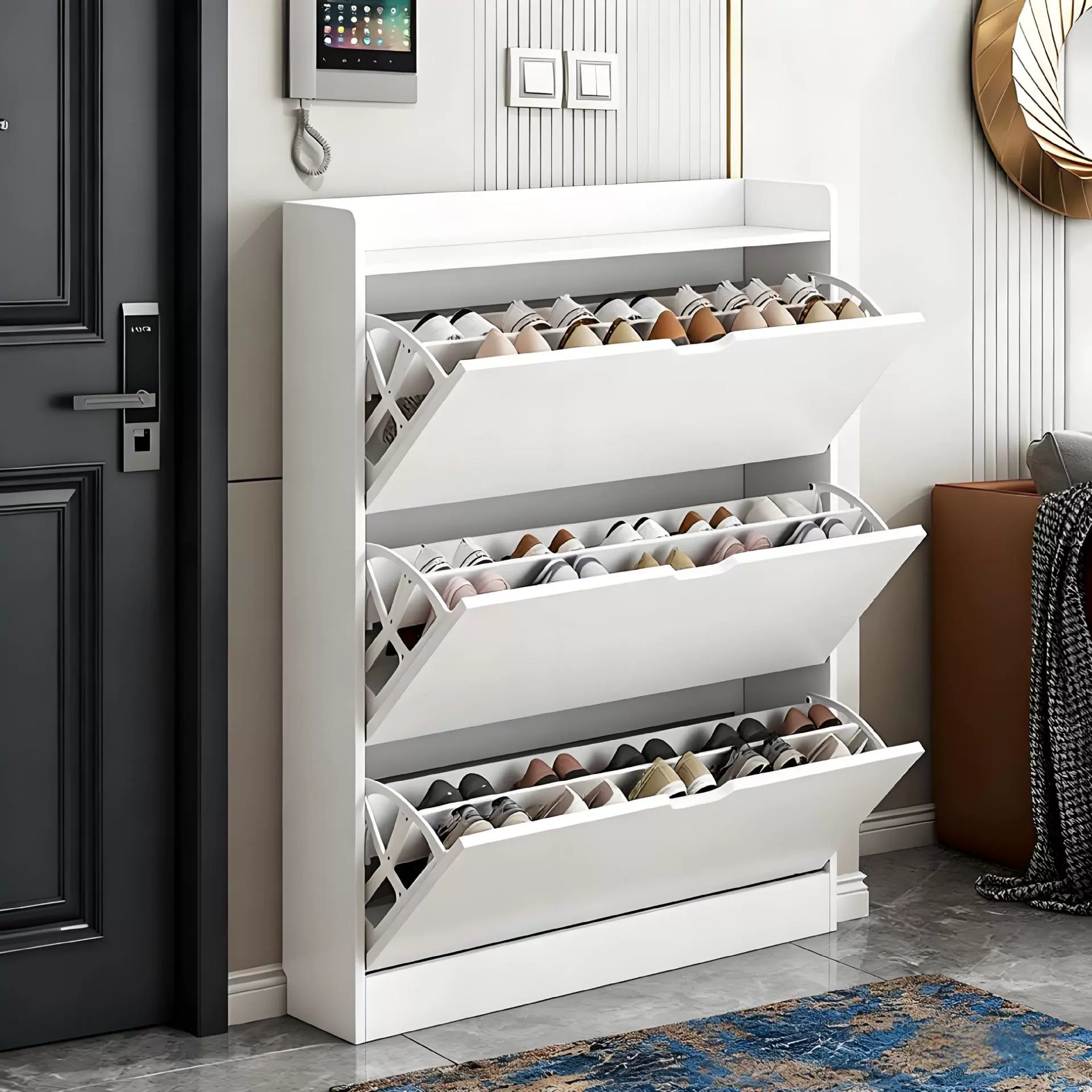 翻斗鞋柜极窄多层家用门口收纳玄关柜一体现代简约超薄型入户鞋架