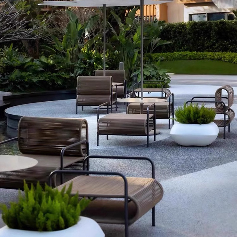 Sofá de vid al aire libre mesas de té para una persona mesas y sillas al aire libre protección solar ocio jardín patio comunidad asiento de café