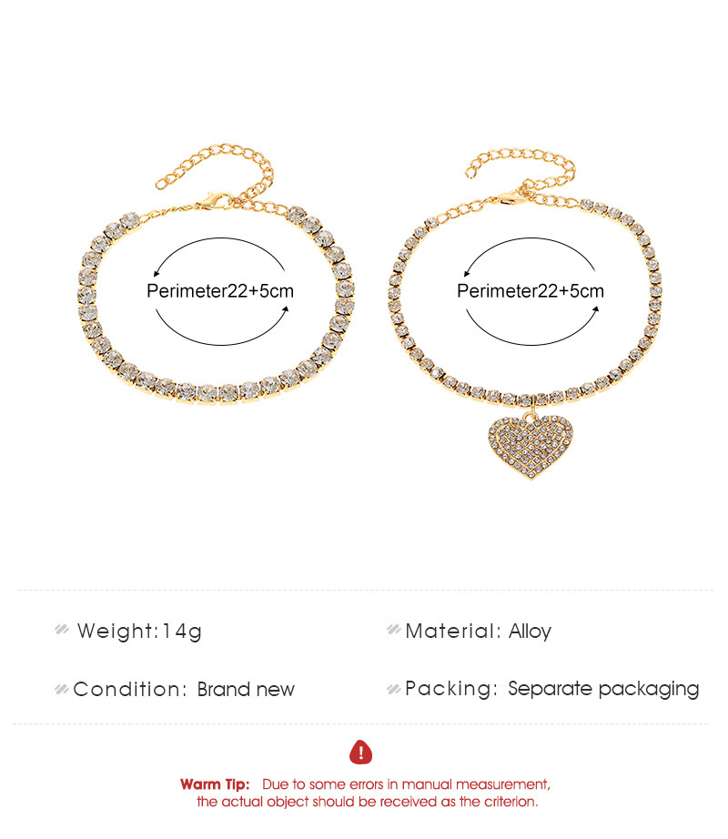 17g Weight Wholesale Jewelry Elegant Retro Heart Shape Alloy Rhinestones Anklet
