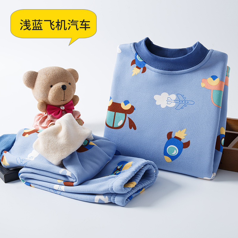 Niños de Cuello medio forrado de lana gruesa ropa interior térmica traje niños y niñas Otoño e Invierno tocando fondo Bebé Ropa para niños ropa de otoño pantalones largos