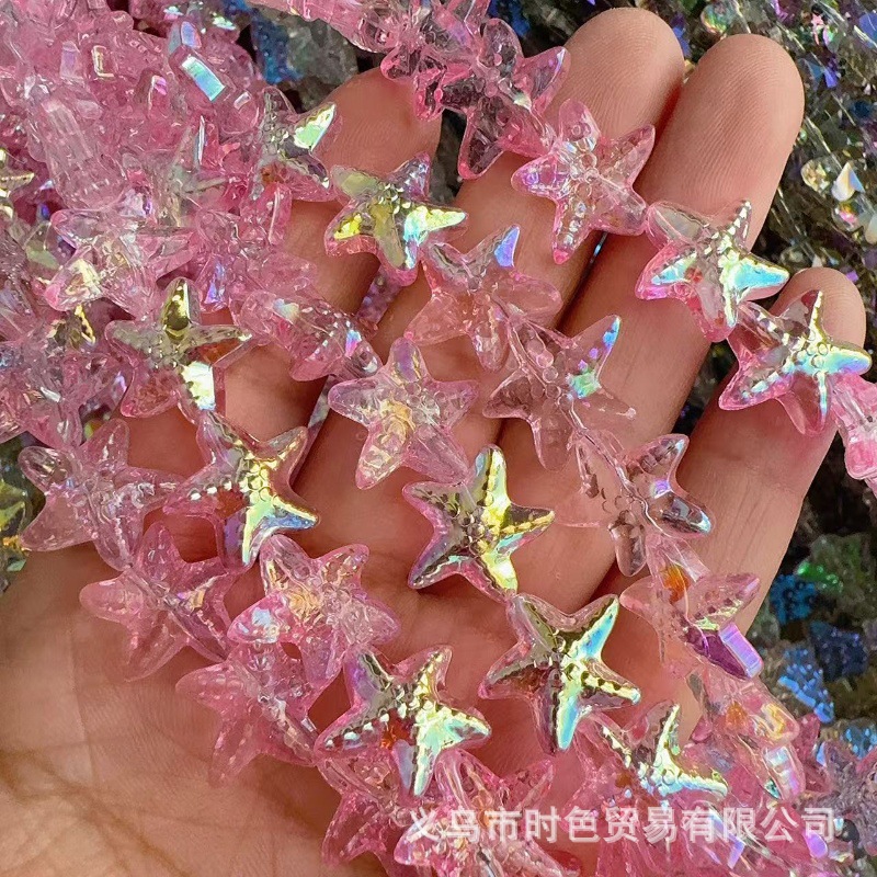 Colgante de cristal de forma especial perlas de vidrio estampado estrella de mar pentagramas cuentas collar DIY multicolor accesorios pendientes para el cabello