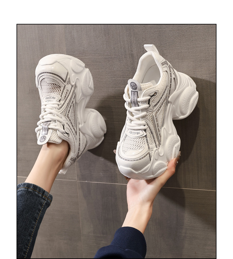 Giày sneaker nữ đế dày tăng chiều cao lưới thoáng khí phong cách thể thao — màu trắng chi tiết 14